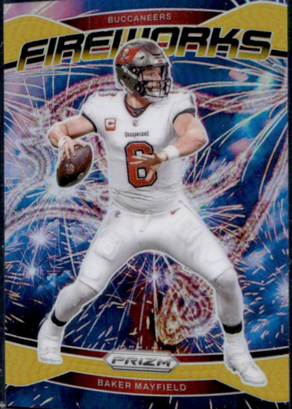 Baker Mayfield 2024 Prizm #6 Fireworks - Gold /10 RAW