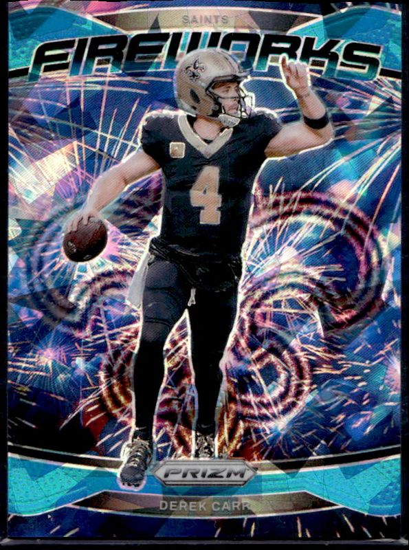 Derek Carr 2024 Prizm #11 Fireworks - Blue Ice /99 RAW