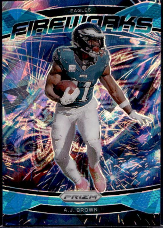 AJ Brown 2024 Prizm #13 Fireworks - Blue Ice /99 RAW