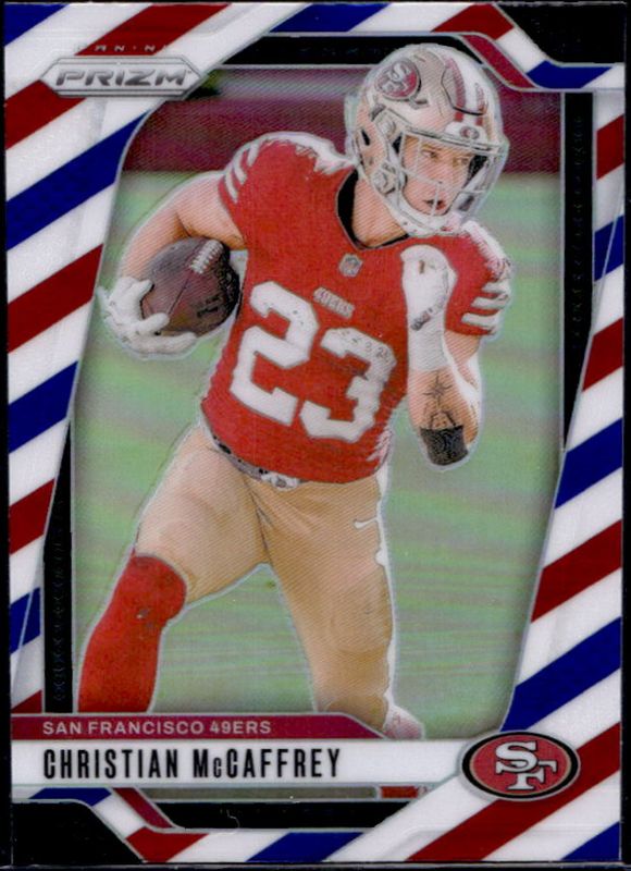 Christian McCaffrey 2024 Prizm #250 Red White Blue RAW