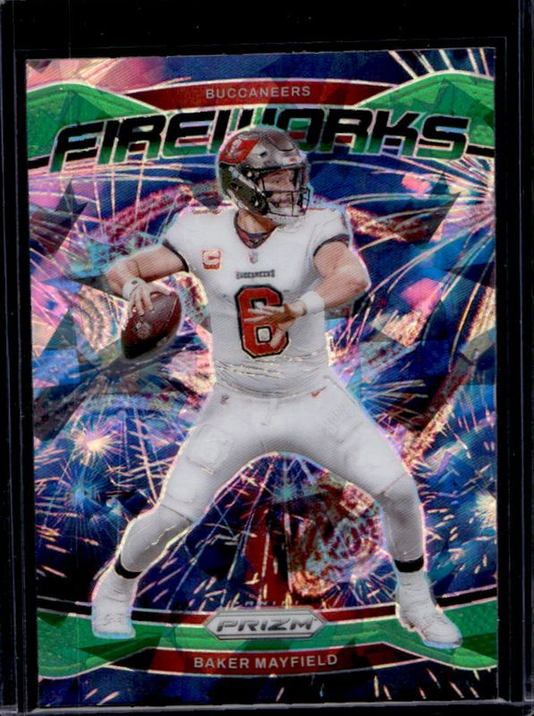 Baker Mayfield 2024 Prizm #6 Fireworks - Green Ice RAW