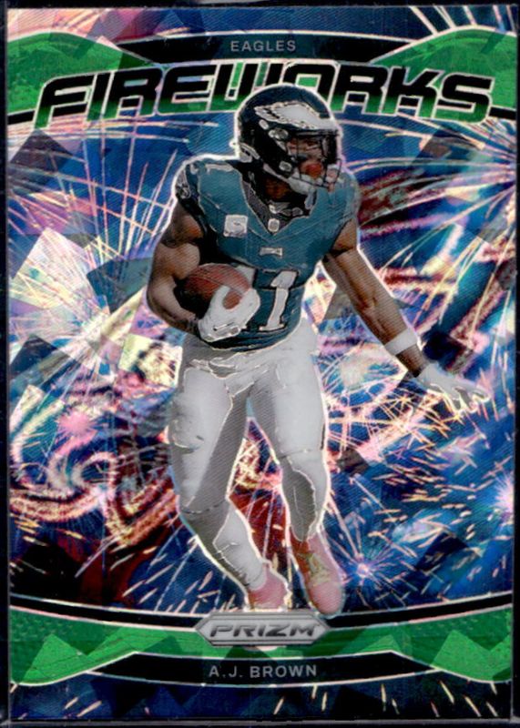 AJ Brown 2024 Prizm #13 Fireworks - Green Ice RAW