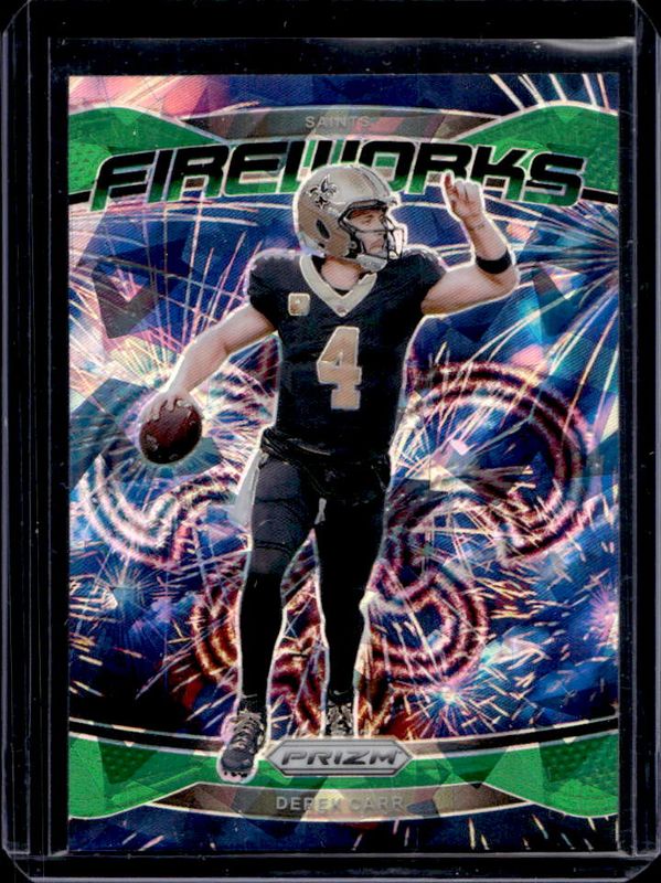 Derek Carr 2024 Prizm #11 Fireworks - Green Ice RAW