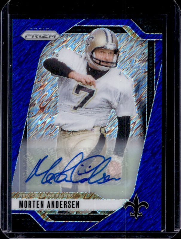 Morten Andersen 2024 Prizm #211 Base Autographs - Blue Shimmer /25 RAW