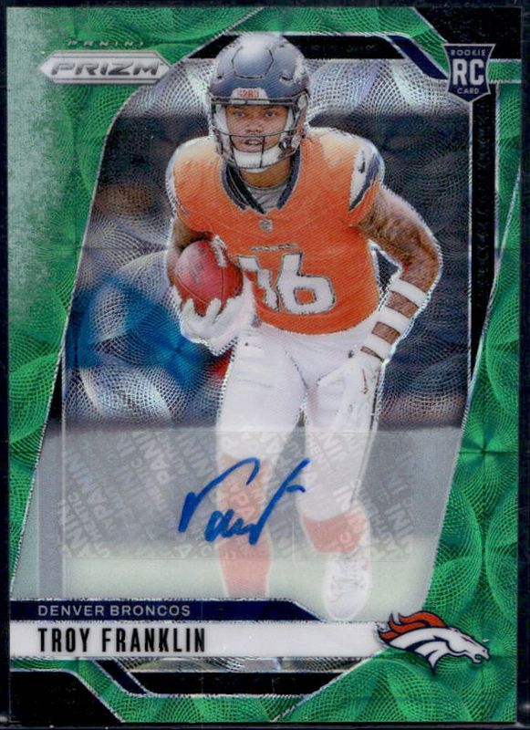 Troy Franklin 2024 Prizm #393 Base Autographs - Green Scope /75 Rookie RAW