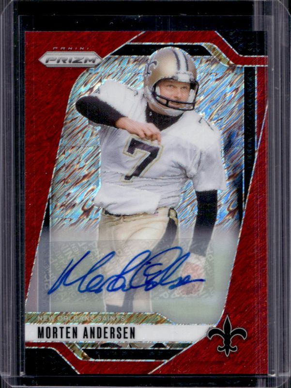 Morten Andersen 2024 Prizm #211 Base Autographs - Red Shimmer /35 RAW