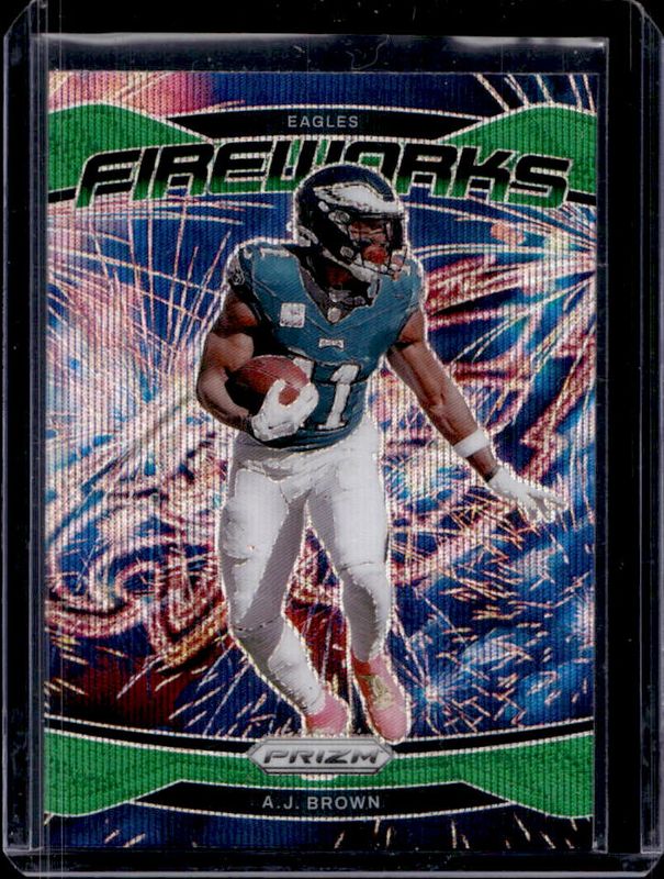 AJ Brown 2024 Prizm #13 Fireworks - Green Wave RAW