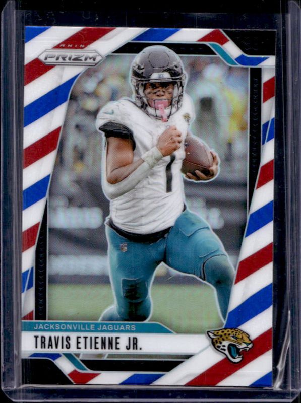 Travis Etienne Jr. 2024 Prizm #130 Red White Blue RAW