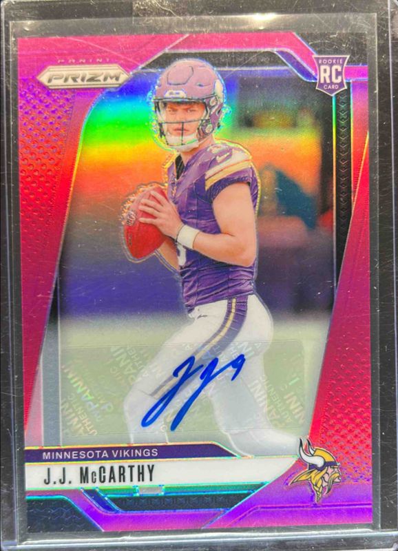 JJ McCarthy 2024 Prizm #400 Base Autographs - Pink Rookie RAW