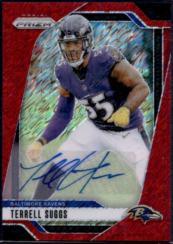 Terrell Suggs 2024 Prizm #26 Base Autographs - Red Shimmer /35 RAW
