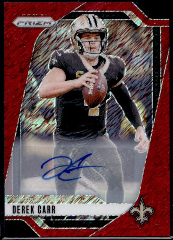 Derek Carr 2024 Prizm #203 Base Autographs - Red Shimmer /35 RAW