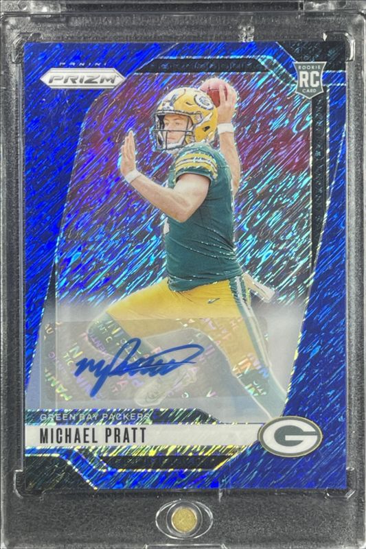 Michael Pratt 2024 Prizm #379 Base Autographs - Blue Shimmer /25 Rookie RAW