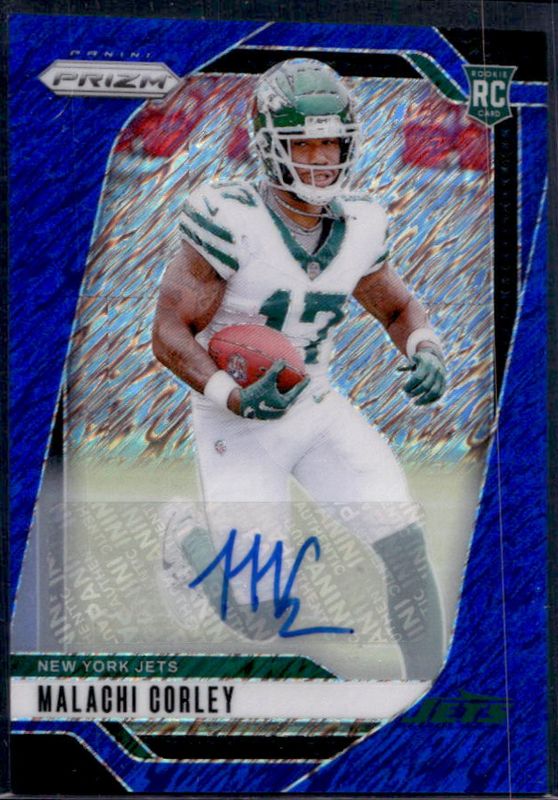 Malachi Corley 2024 Prizm #369 Base Autographs - Blue Shimmer /25 Rookie RAW