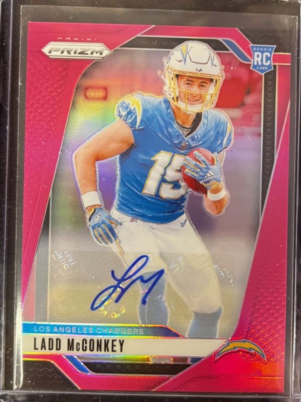Ladd McConkey 2024 Prizm #365 Base Autographs - Pink Rookie RAW