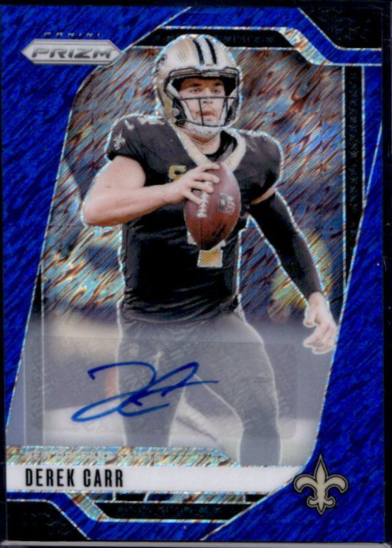 Derek Carr 2024 Prizm #203 Base Autographs - Blue Shimmer /25 RAW