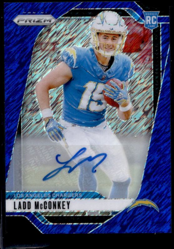 Ladd McConkey 2024 Prizm #365 Base Autographs - Blue Shimmer /25 Rookie RAW