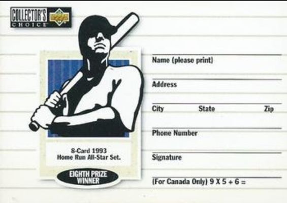 1994 Collector's Choice You Crash the Deck Instant Winner Redemption