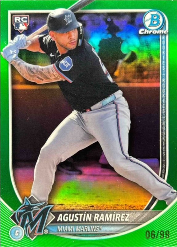 Agustin Ramirez 2025 Bowman Chrome #91 Green Refractor /99 Rookie RAW