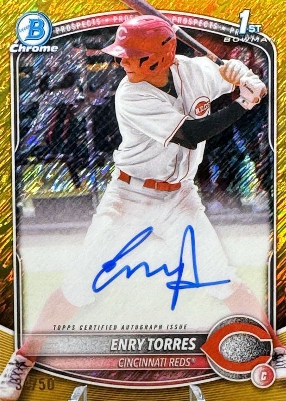 Enry Torres 2025 Bowman Chrome #CPA-ET Prospect Auto - Gold Shimmer Refractor /50 (1st) RAW
