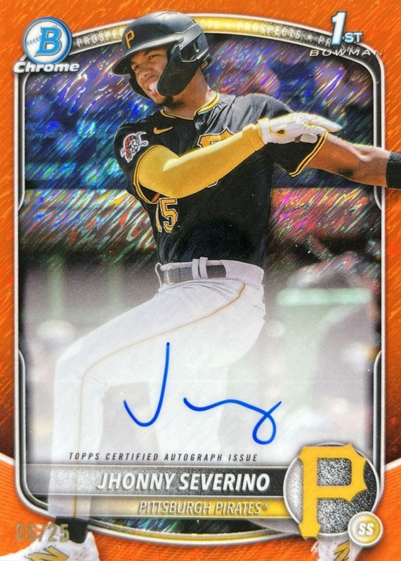 Jhonny Severino 2025 Bowman Chrome #CPA-JS Prospect Auto - Orange Shimmer Refractor /25 (1st) RAW
