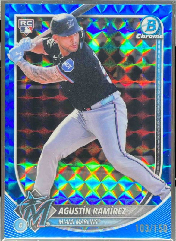Agustin Ramirez 2025 Bowman Chrome #91 Blue Geometric Refractor /150 Rookie RAW