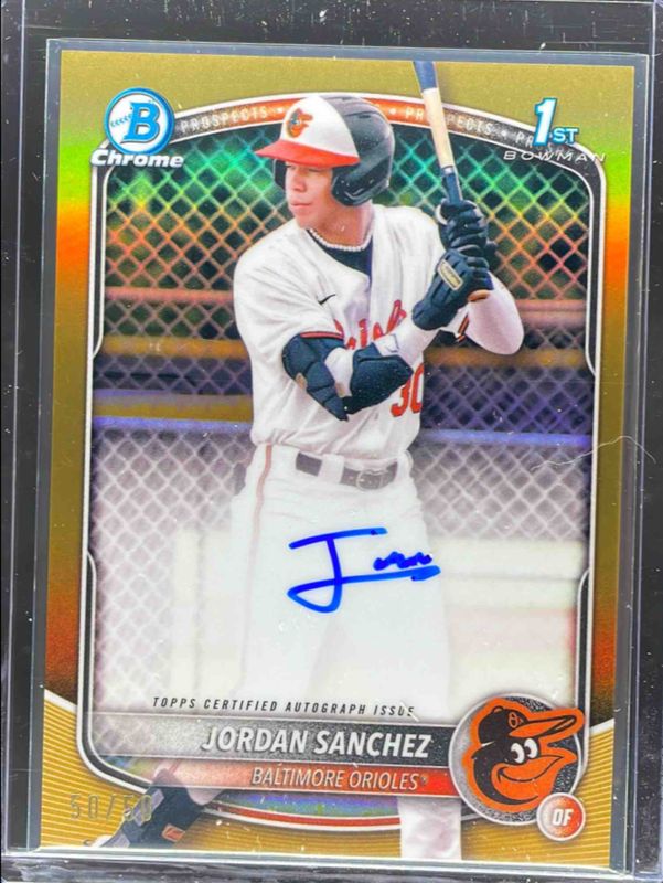 Jordan Sanchez 2025 Bowman Chrome #CPA-JOS Prospect Auto - Gold Refractor /50 (1st) RAW