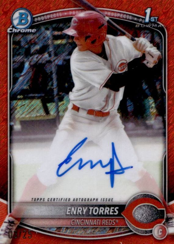 Enry Torres 2025 Bowman Chrome #CPA-ET Prospect Auto - Orange Shimmer Refractor /25 (1st) RAW