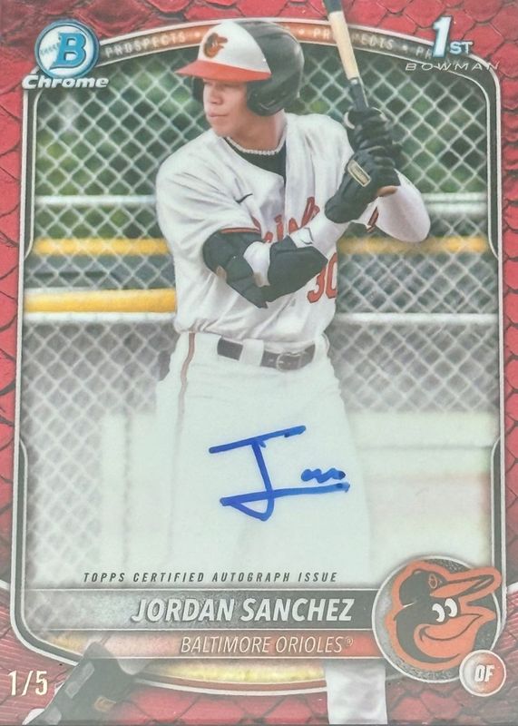 Jordan Sanchez 2025 Bowman Chrome #CPA-JOS Prospect Auto - Reptilian Red Refractor /5 (1st) RAW