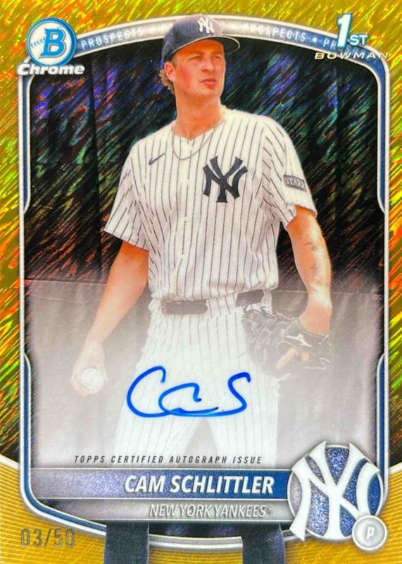 Cam Schlittler 2025 Bowman Chrome #CPA-CSC Prospect Auto - Gold Shimmer Refractor /50 (1st) RAW