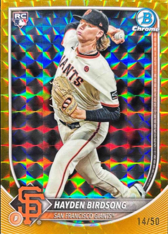Hayden Birdsong 2025 Bowman Chrome #63 Gold Geometric Refractor /50 Rookie RAW