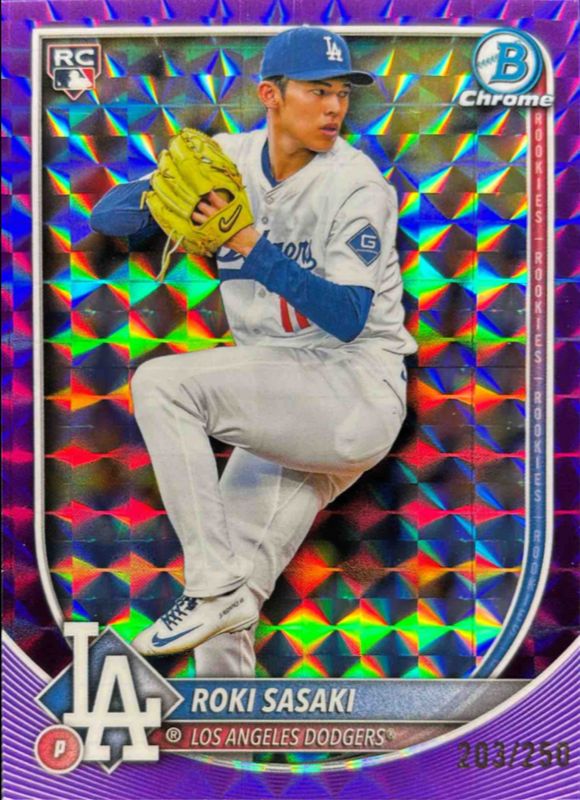 Roki Sasaki 2025 Bowman Chrome #12 Purple Geometric Refractor /250 Rookie RAW