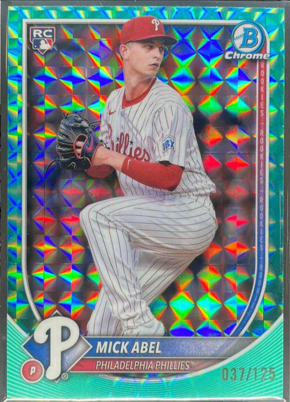 Mick Abel 2025 Bowman Chrome #11 Aqua Geometric Refractor /125 Rookie RAW