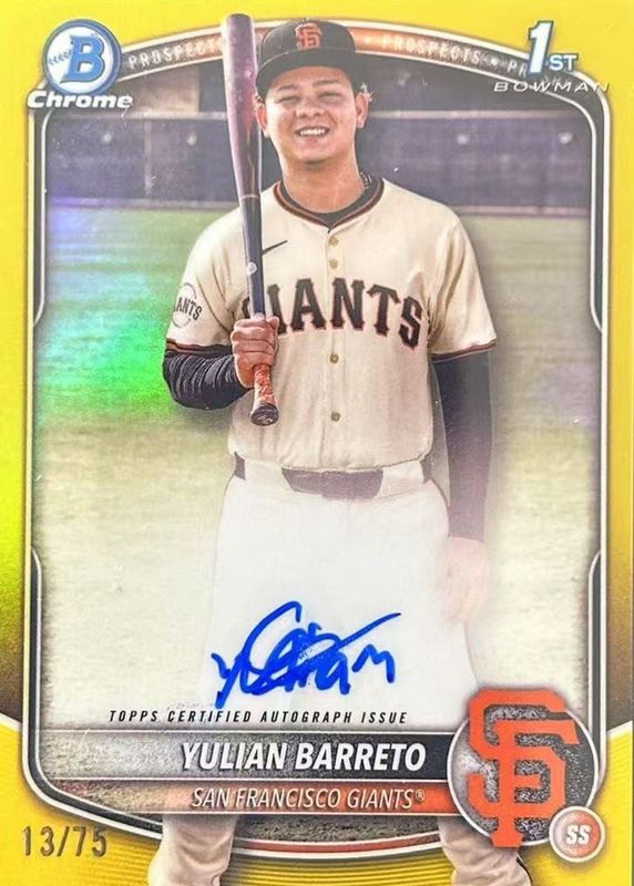 Yulian Barreto 2025 Bowman Chrome #CPA-YU Prospect Auto - Yellow Refractor /75 (1st) RAW
