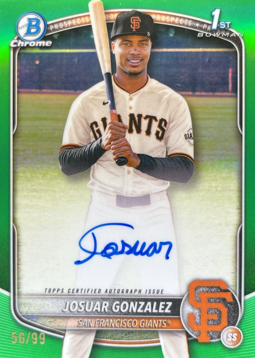 Josuar Gonzalez 2025 Bowman Chrome #CPA-JD Prospect Auto - Green