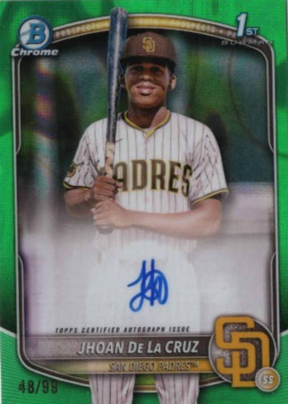 Jhoan De La Cruz 2025 Bowman Chrome #CPA-JDL Prospect Auto - Green Lava Refractor /99 (1st) RAW