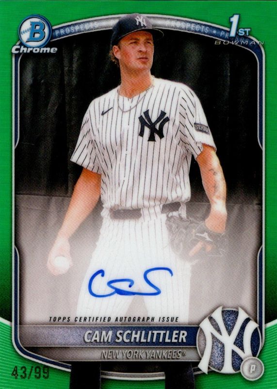 Cam Schlittler 2025 Bowman Chrome #CPA-CSC Prospect Auto - Green Refractor /99 (1st) RAW