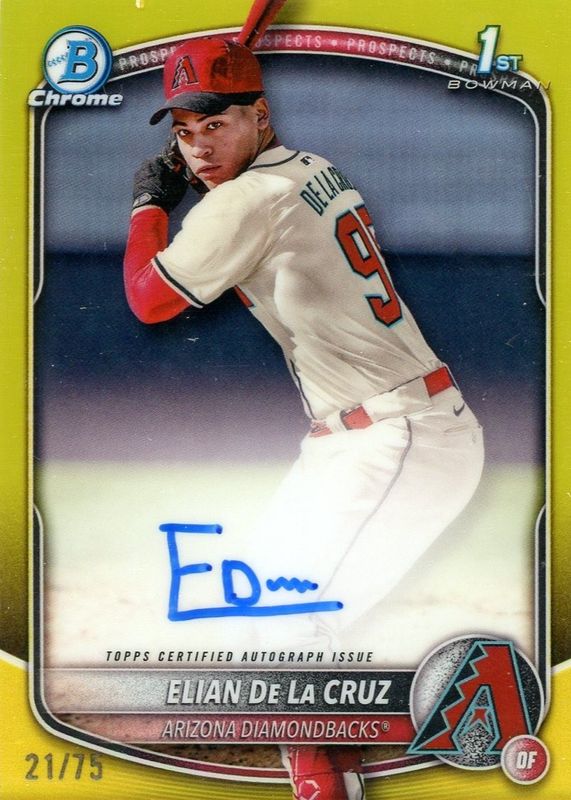 Elian De La Cruz 2025 Bowman Chrome #CPA-ED Prospect Auto - Yellow Refractor /75 (1st) PSA 10