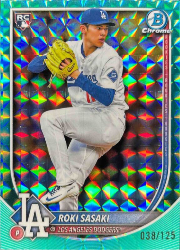 Roki Sasaki 2025 Bowman Chrome #12 Aqua Geometric Refractor /125 Rookie RAW