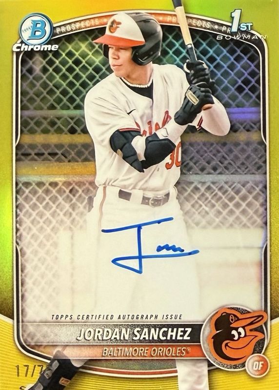 Jordan Sanchez 2025 Bowman Chrome #CPA-JOS Prospect Auto - Yellow Refractor /75 (1st) RAW