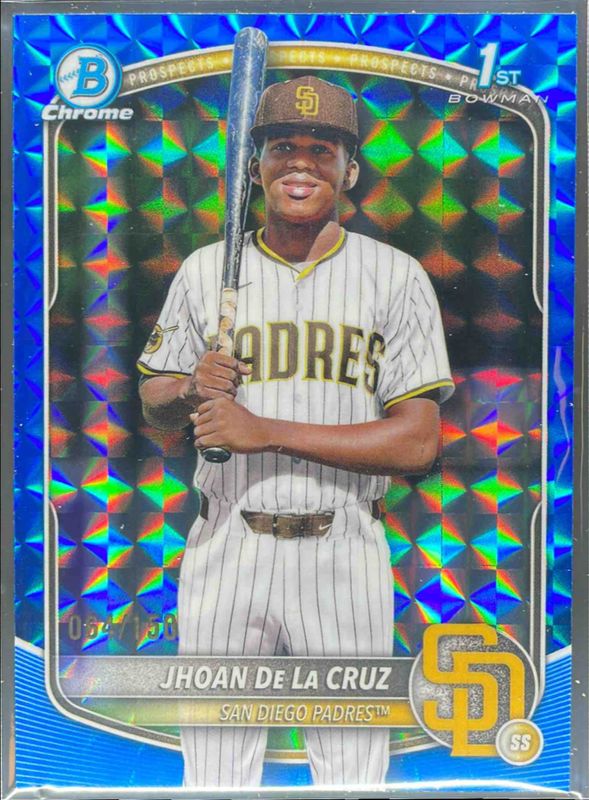 Jhoan De La Cruz 2025 Bowman Chrome #BCP-223 Chrome Prospects - Blue Geometric Refractor /250 RAW
