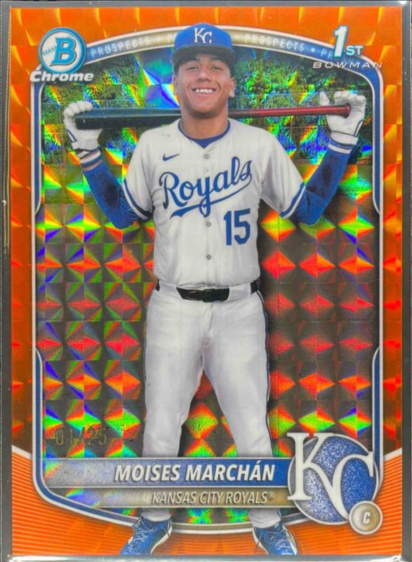 Moises Marchan 2025 Bowman Chrome #BCP-242 Chrome Prospects - Orange Geometric Refractor /99 RAW
