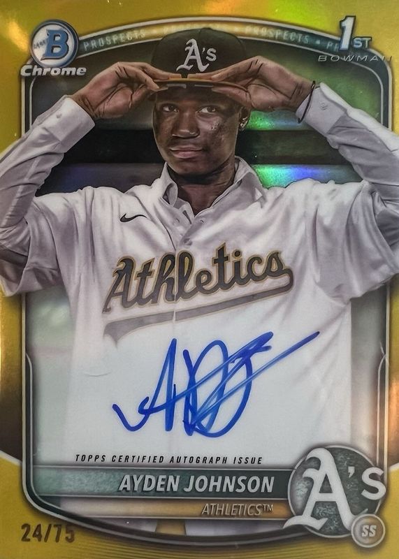 2025 Bowman Chrome #CPA-AJ Prospect Auto - Yellow Refractor /75 (1st)