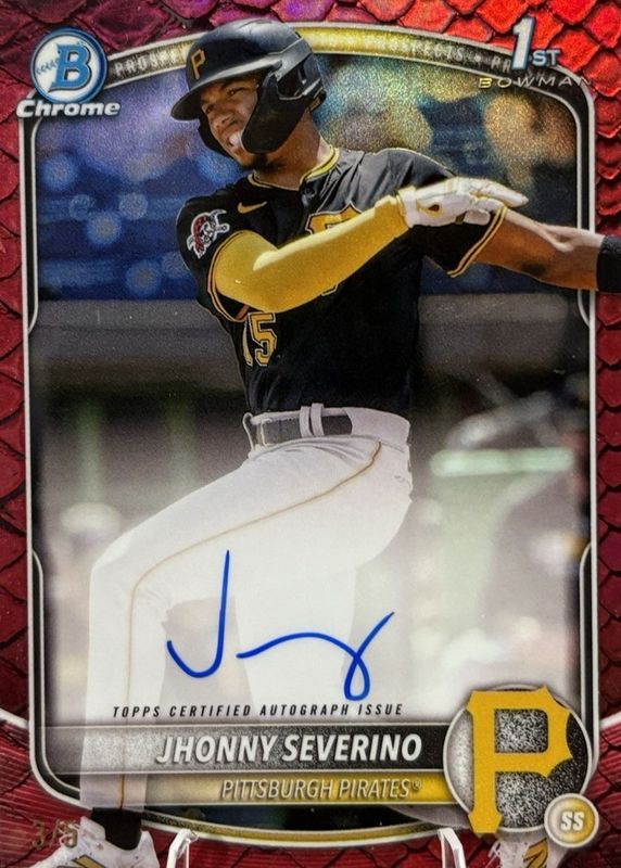 Jhonny Severino 2025 Bowman Chrome #CPA-JS Prospect Auto - Reptilian Red Refractor /5 (1st) RAW