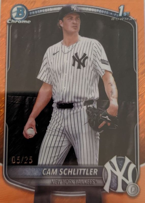 Cam Schlittler 2025 Bowman Chrome #BCP-166 Prospects - Orange Shimmer Refractor /25 (1st) RAW