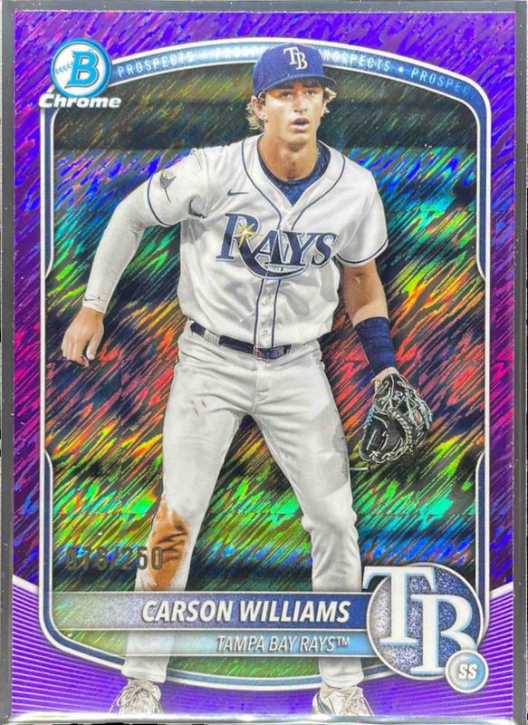 Carson Williams 2025 Bowman Chrome #BCP-234 Chrome Prospects - Purple Shimmer Refractor /25 RAW