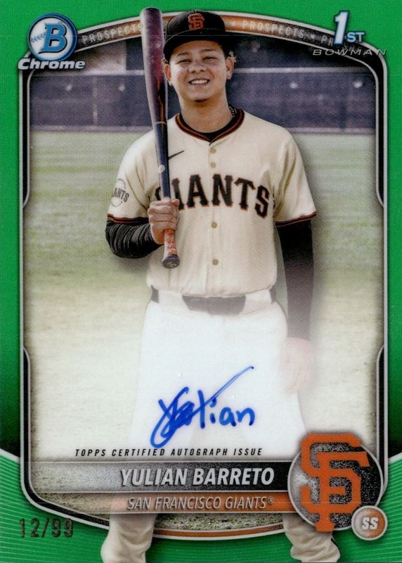 Yulian Barreto 2025 Bowman Chrome #CPA-YU Prospect Auto - Green Refractor /99 (1st) RAW