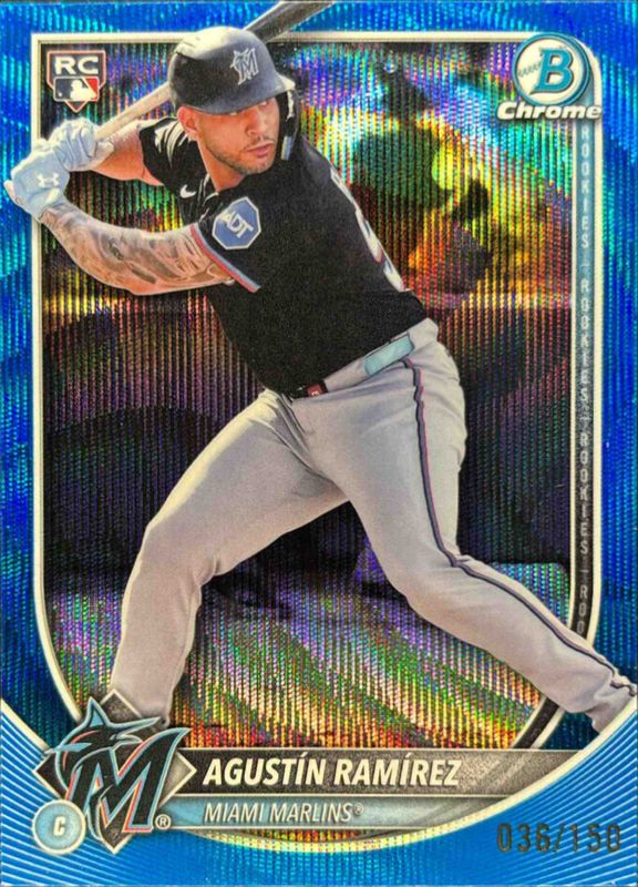 Agustin Ramirez 2025 Bowman Chrome #91 Blue Wave Refractor /150 Rookie RAW