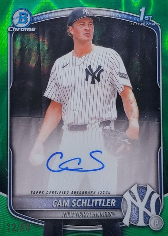 Cam Schlittler 2025 Bowman Chrome #CPA-CSC Prospect Auto - Green Lava Refractor /99 (1st) RAW
