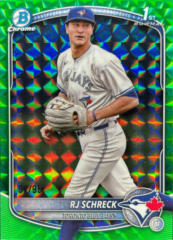 RJ Schreck 2025 Bowman Chrome #BCP-181 Chrome Prospects - Green Geometric Refractor /125 RAW