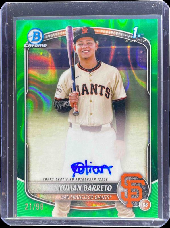 Yulian Barreto 2025 Bowman Chrome #CPA-YU Prospect Auto - Green Lava Refractor /99 (1st) RAW
